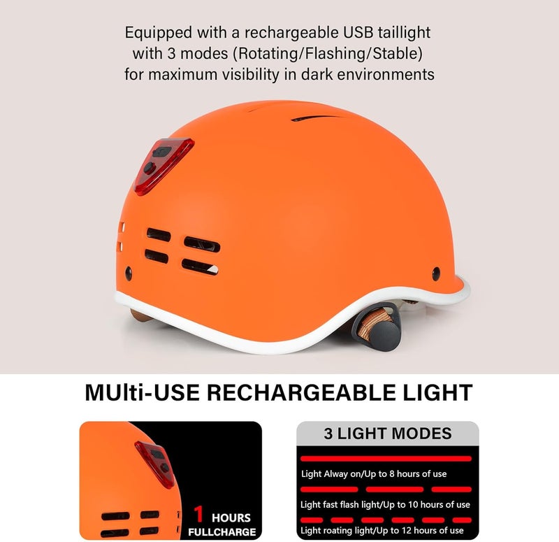 EXCLUSKY Bike Helmet for Adults,Adjustable Cycling Helmet for Men & Women Safety Certified Bicycle Helmet for Commuting, Road Biking, Skating with USB Rechargeable Rear Light - Image 2